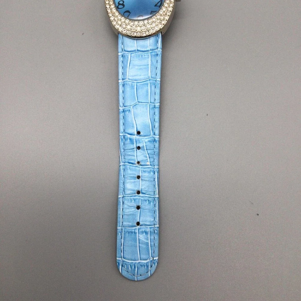 Manuel Drucker Womens Watch 33mm Blue Dial Crystals Leather 22-903 New Battery